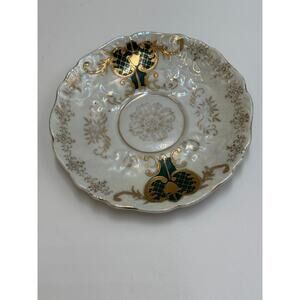 Royal Sealy China · Vintage Iridescent Green & Gold Saucer · Japan Lustreware